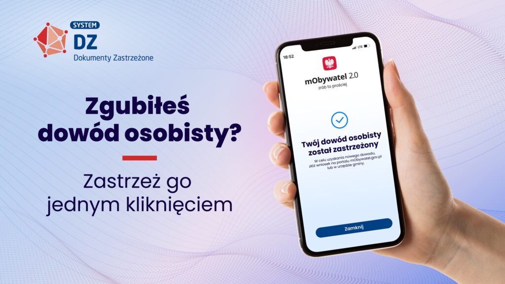 Baner informujący o możliwości zastrzeżenia dowodu osobistego w aplikacji mObywatel